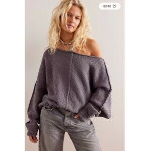 We The Free Free People Drifting Pullover Sweatshirt Oversized Comfy Gray Sz XS